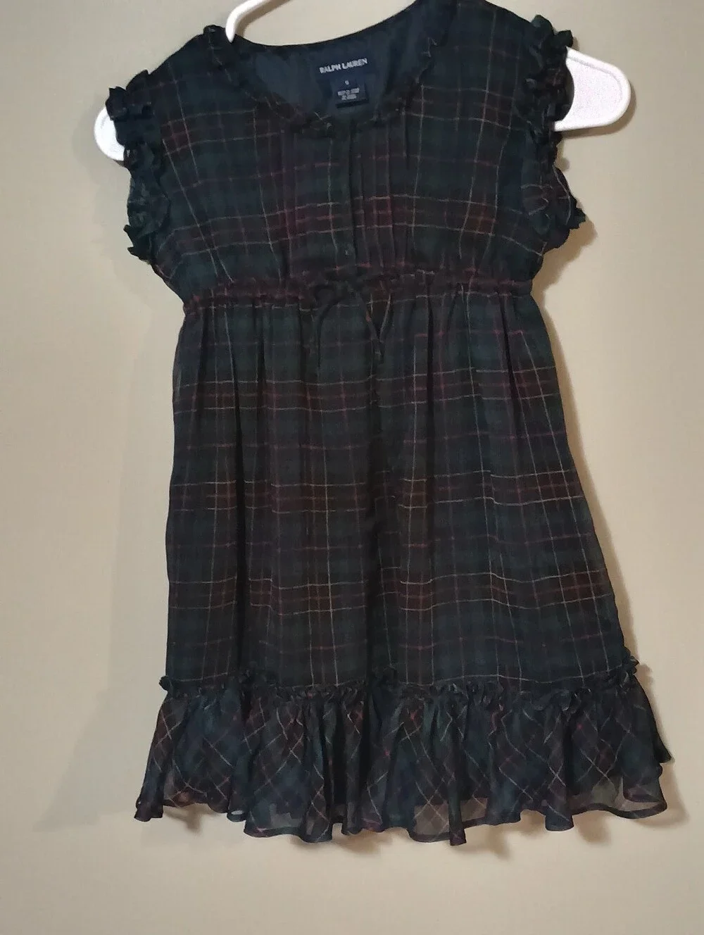 Ralph Lauren Girls Size 5 Plaid Ruffle Dress Holiday Fall